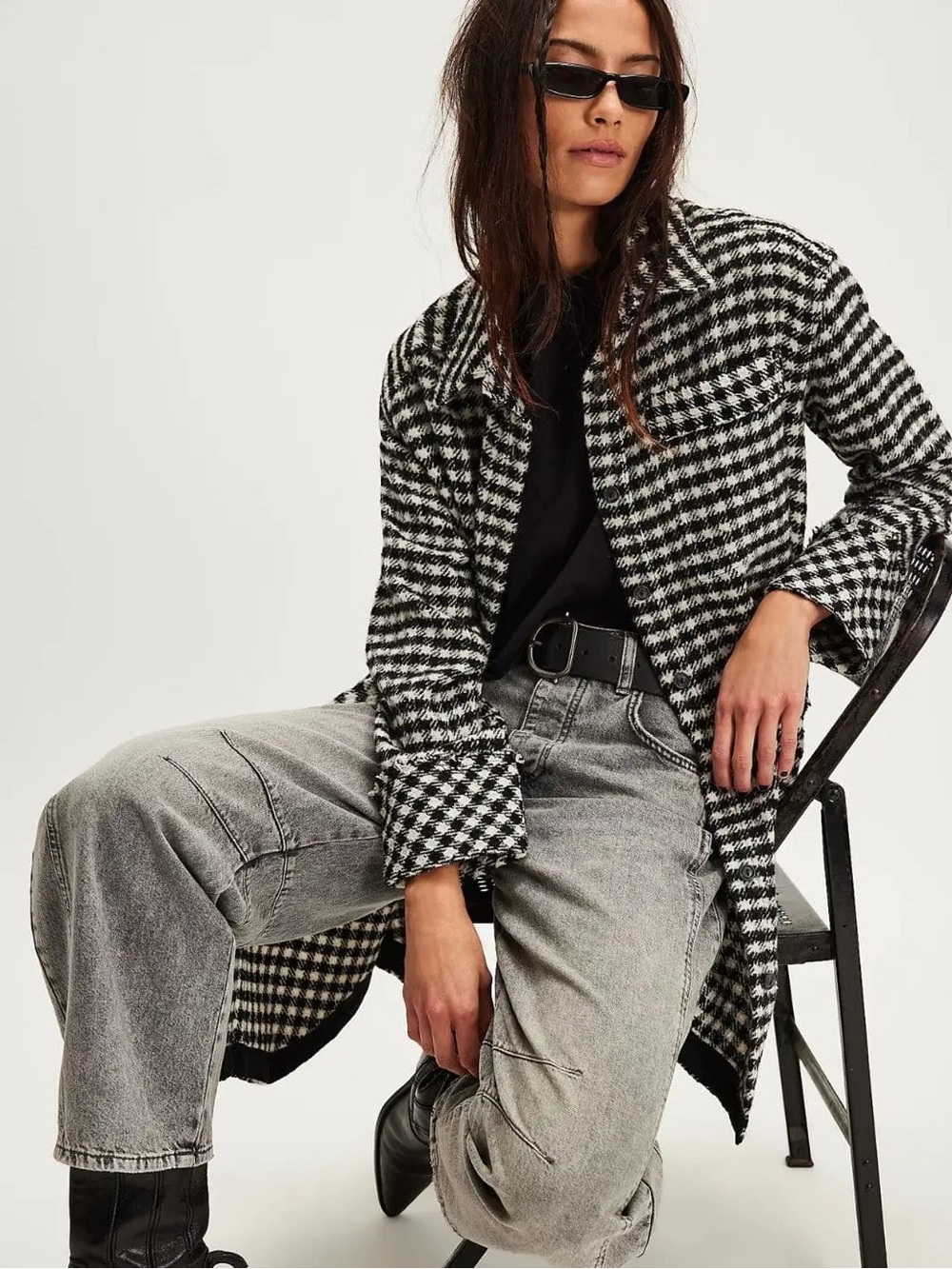 🥰♥️🥰 We The Free Get Around Houndstooth Shirt In Black & White size L